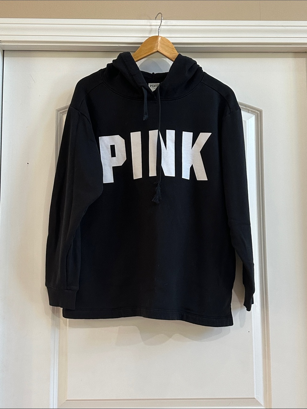 PINK Victoria's Secret Black Hoodie Sweater with White Logo